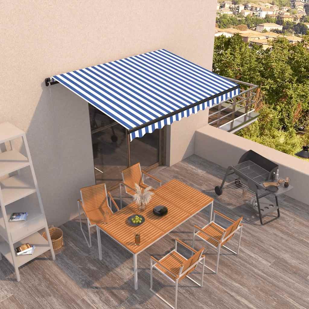 Tenda da Sole Retrattile Manuale 400x300 cm Blu e Bianca
