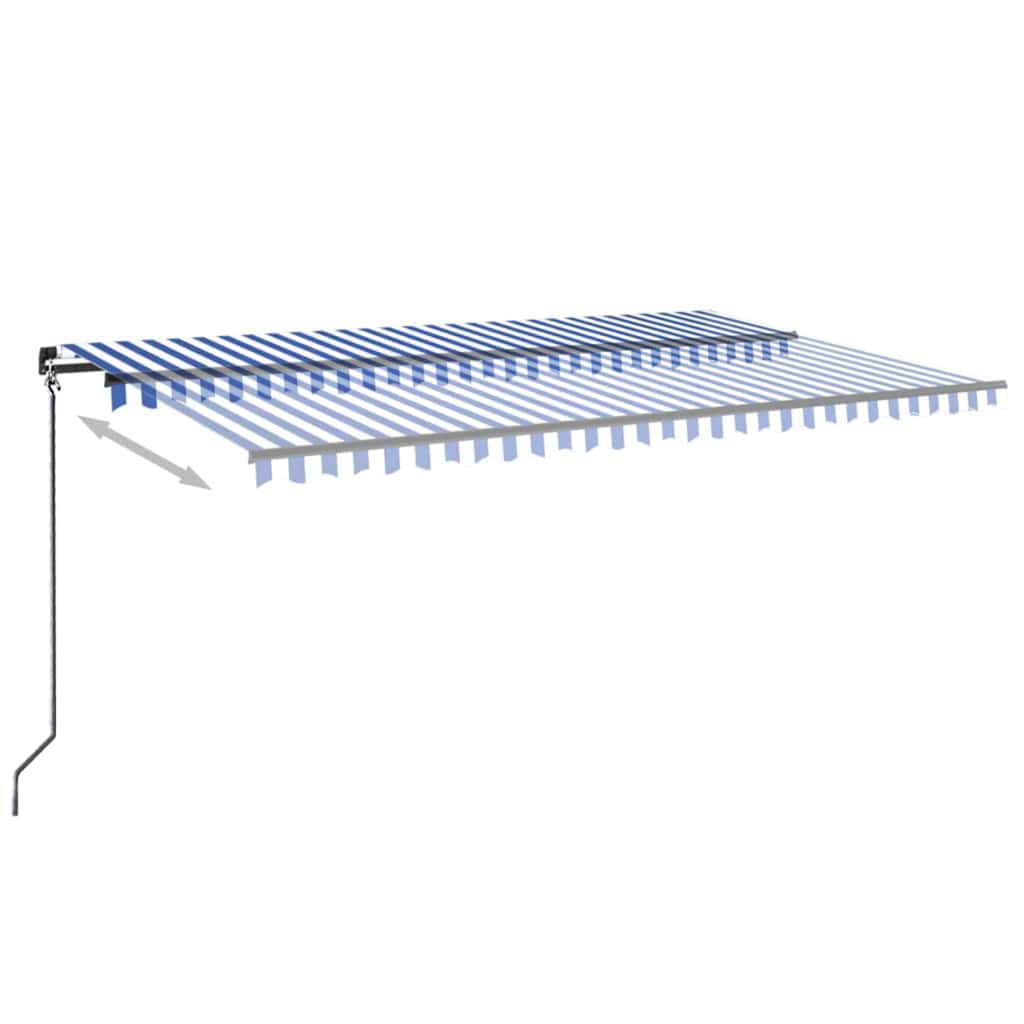 Tenda da Sole Retrattile Manuale con LED 500x300cm Blu e Bianco