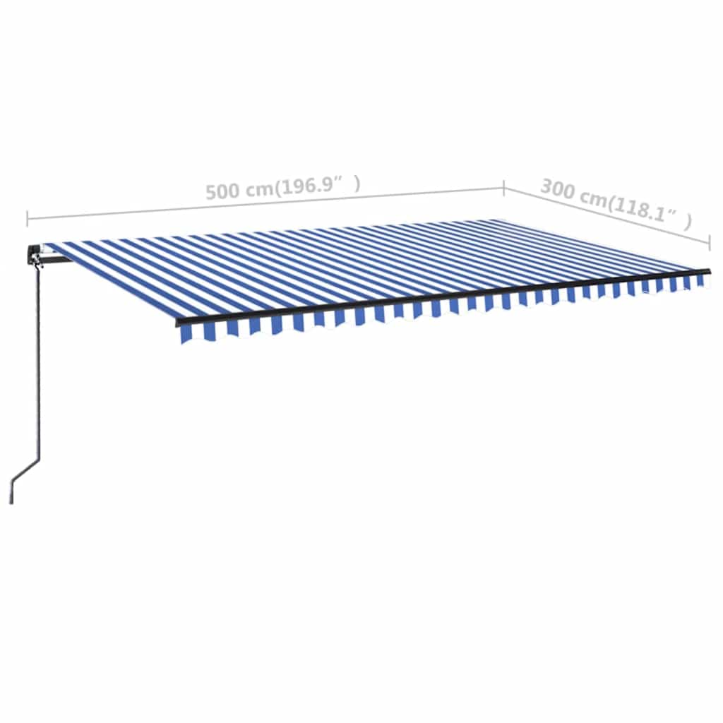 Tenda da Sole Retrattile Manuale con LED 500x300cm Blu e Bianco