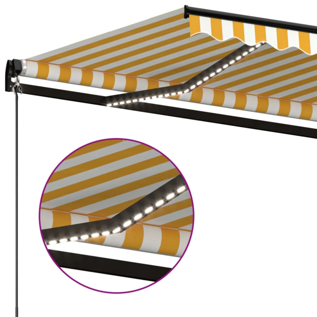 Tenda da Sole Manuale con LED 500x300cm Giallo e Bianco