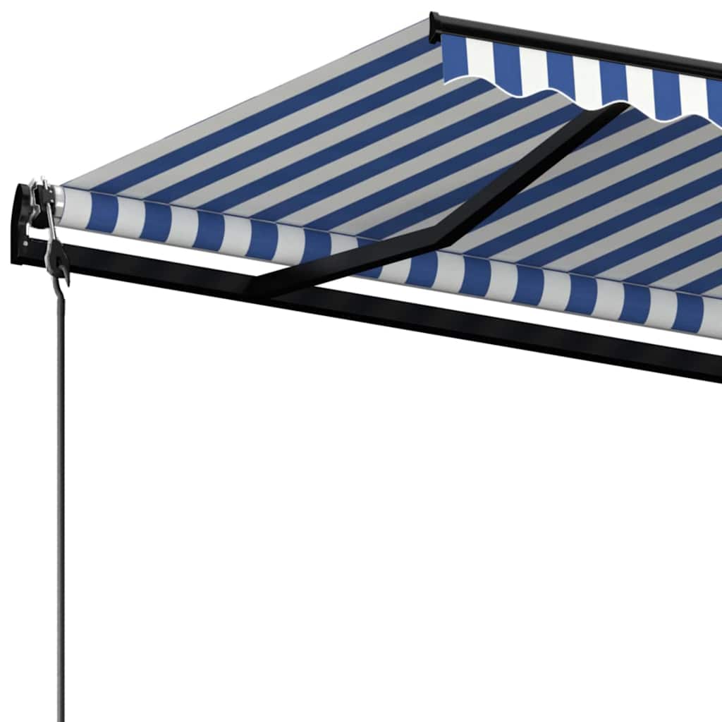 Tenda da Sole Retrattile Manuale con LED 500x300cm Blu e Bianco