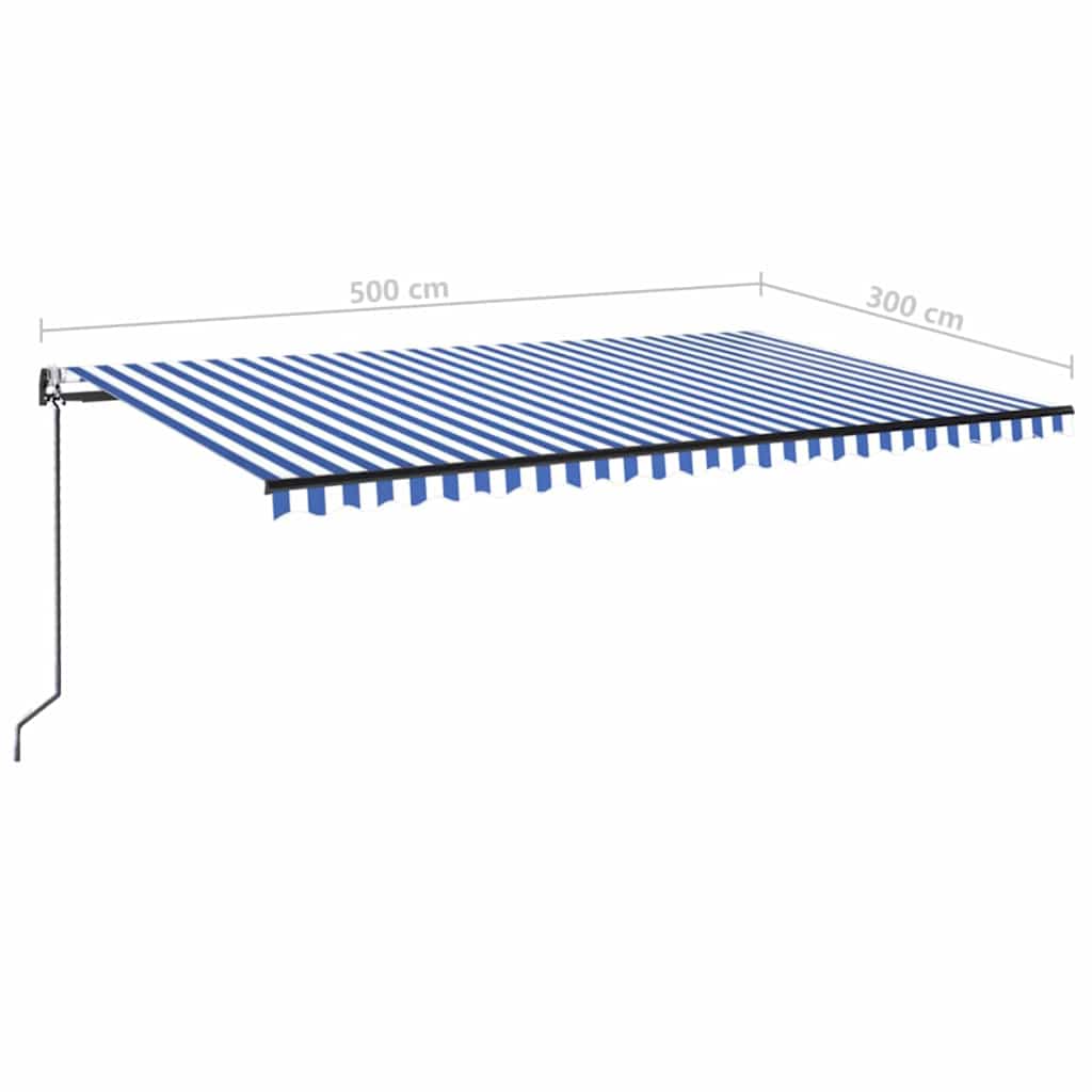 Tenda da Sole Retrattile Manuale con LED 500x300cm Blu e Bianco