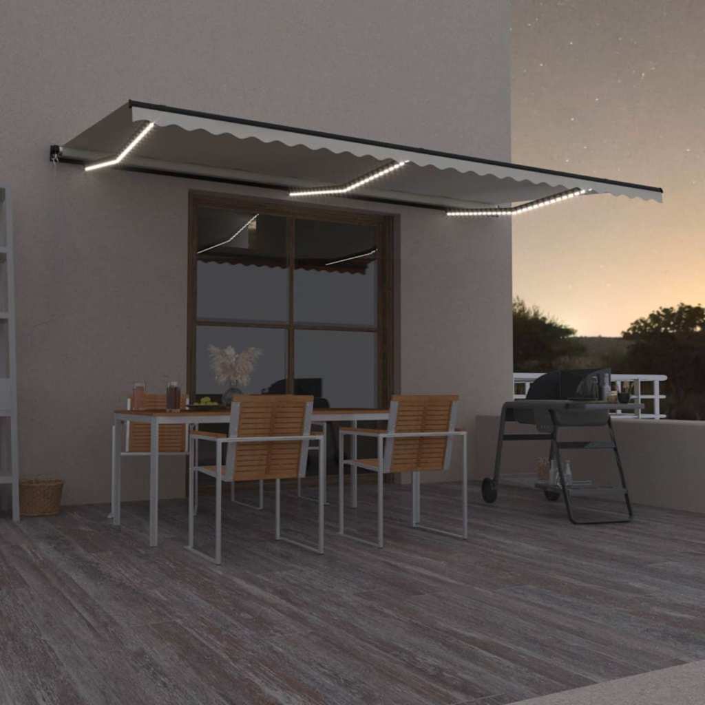 Tenda da sole retrattile manuale con LED 600x300 cm Crema