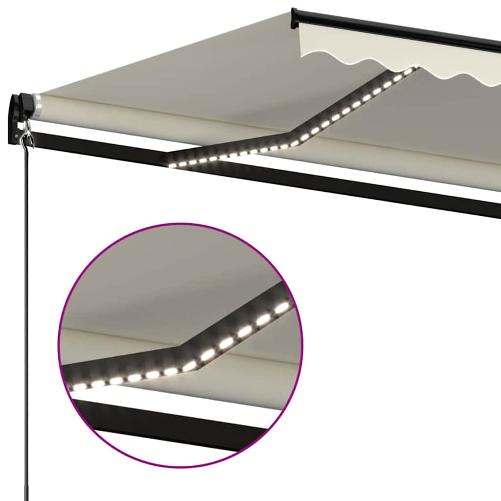 Tenda da sole retrattile manuale con LED 600x300 cm Crema