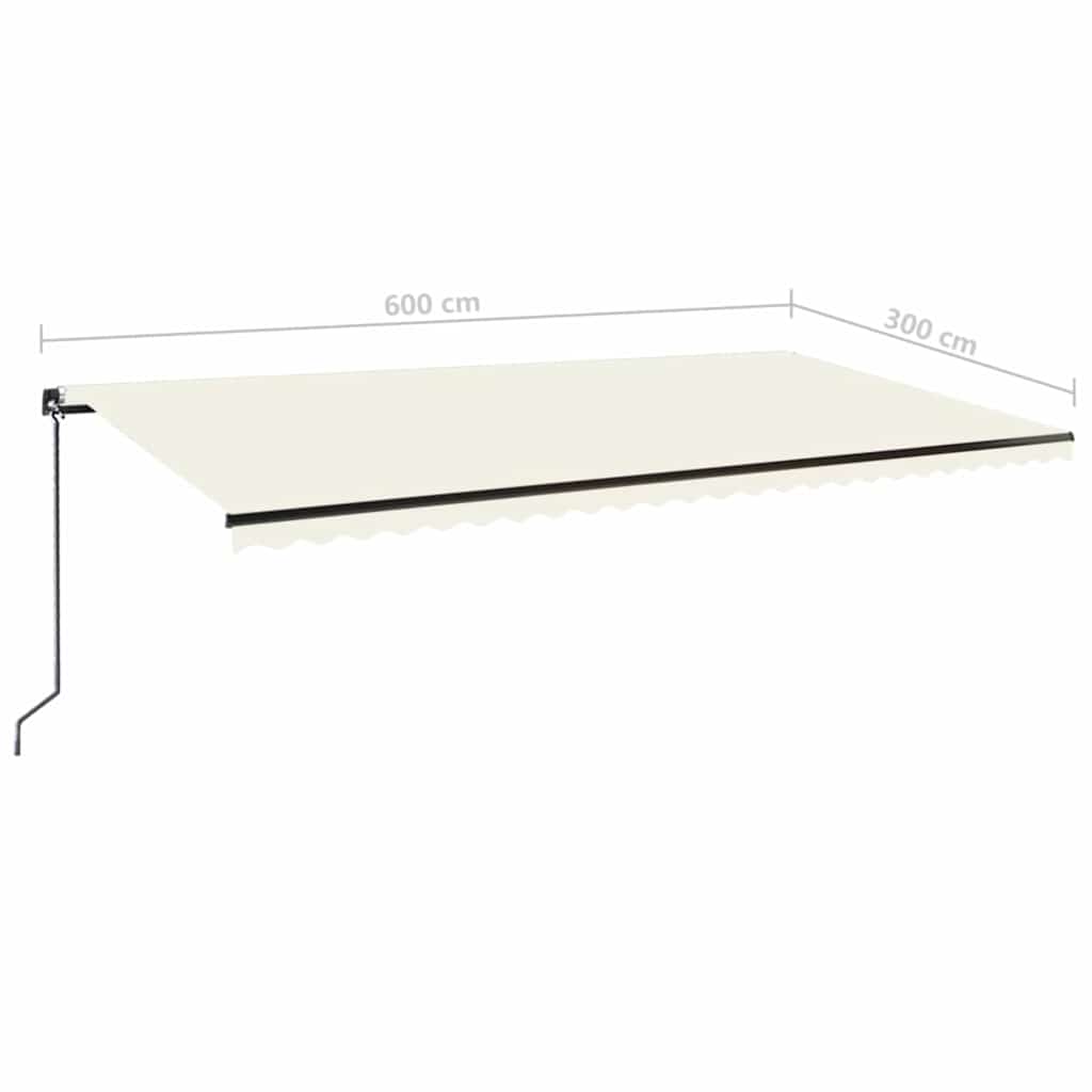 Tenda da sole retrattile manuale con LED 600x300 cm Crema