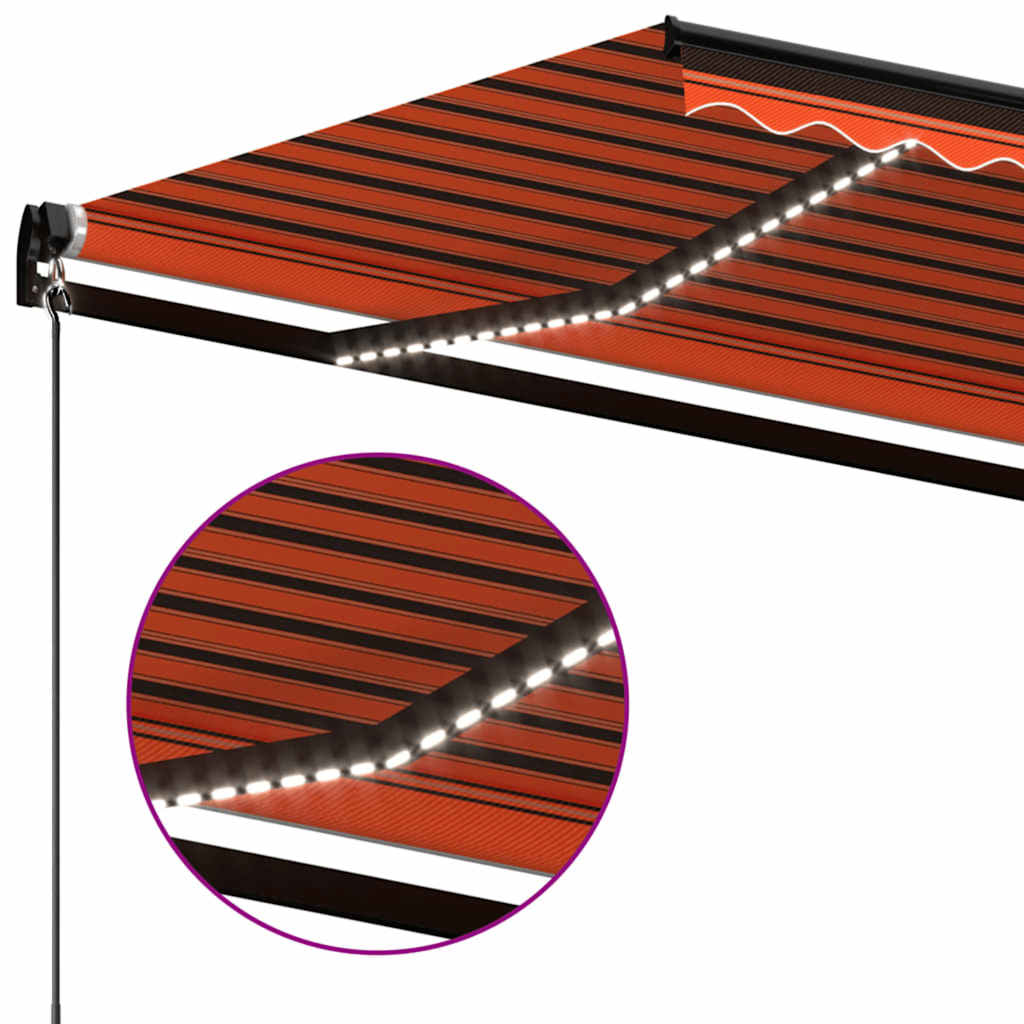 Tenda da sole retrattile manuale con LED 600x300 cm Arancione e Marrone