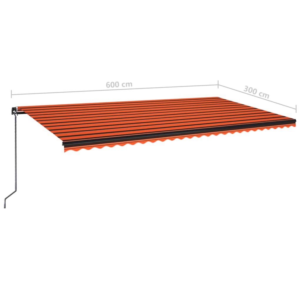Tenda da sole retrattile manuale con LED 600x300 cm Arancione e Marrone