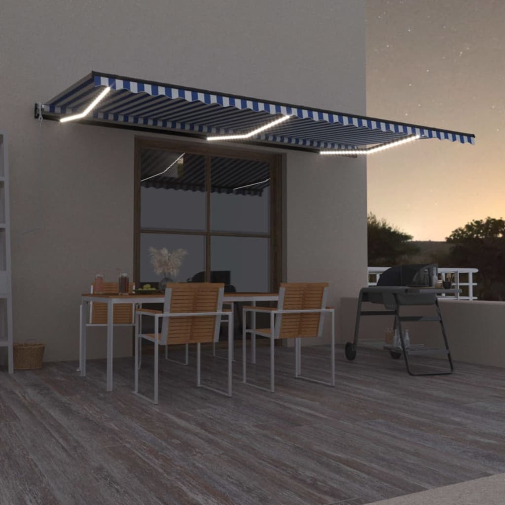Tenda retrattile Blu e Bianco 600 × 300 cm Poliestere