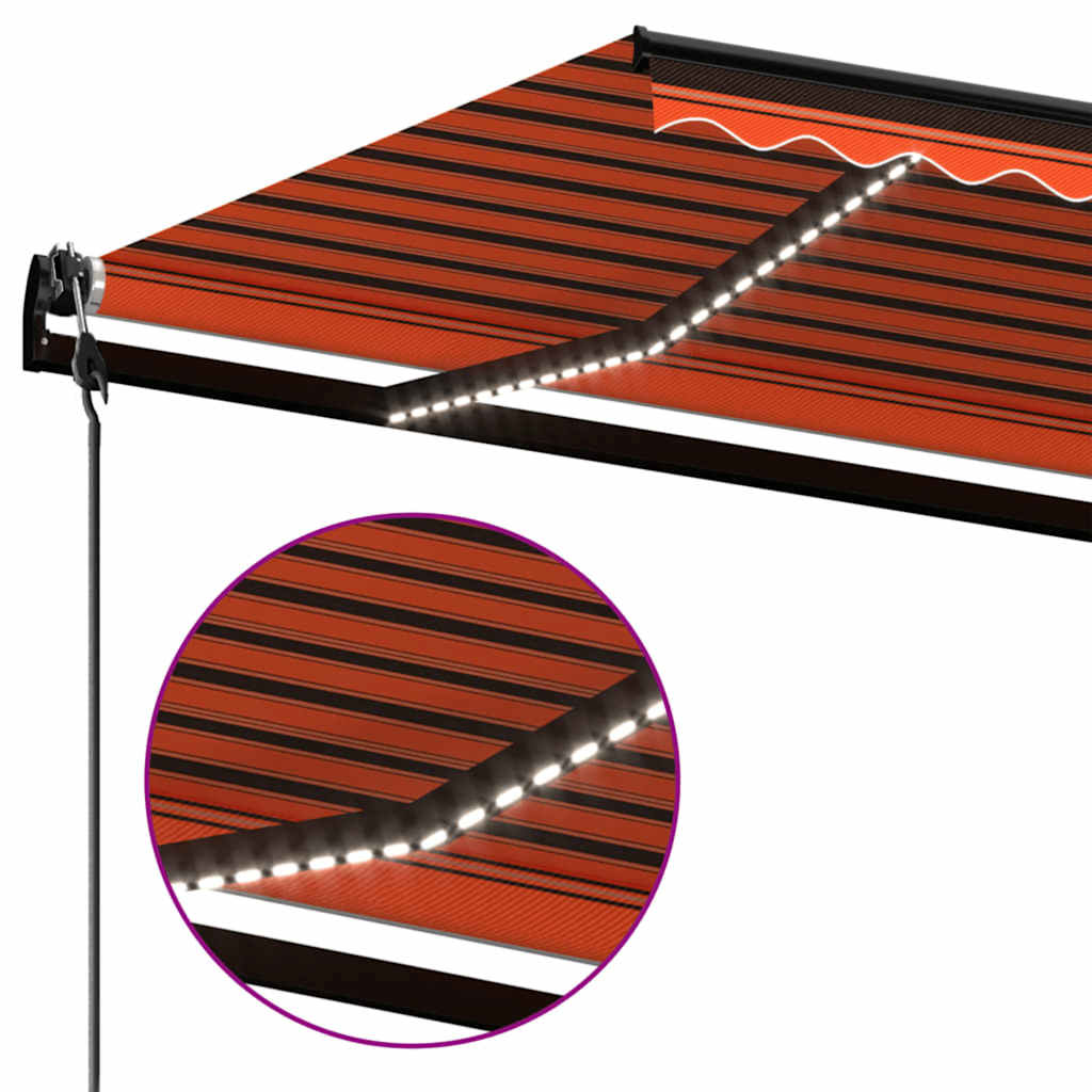 Tenda Automatica Sensore Vento e LED 600x300 cm Arancio Marrone