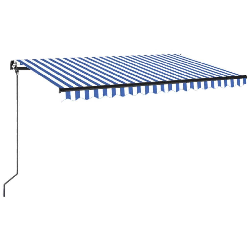 Tenda da Sole Retrattile Manuale con LED 450x350 cm Blu Bianca