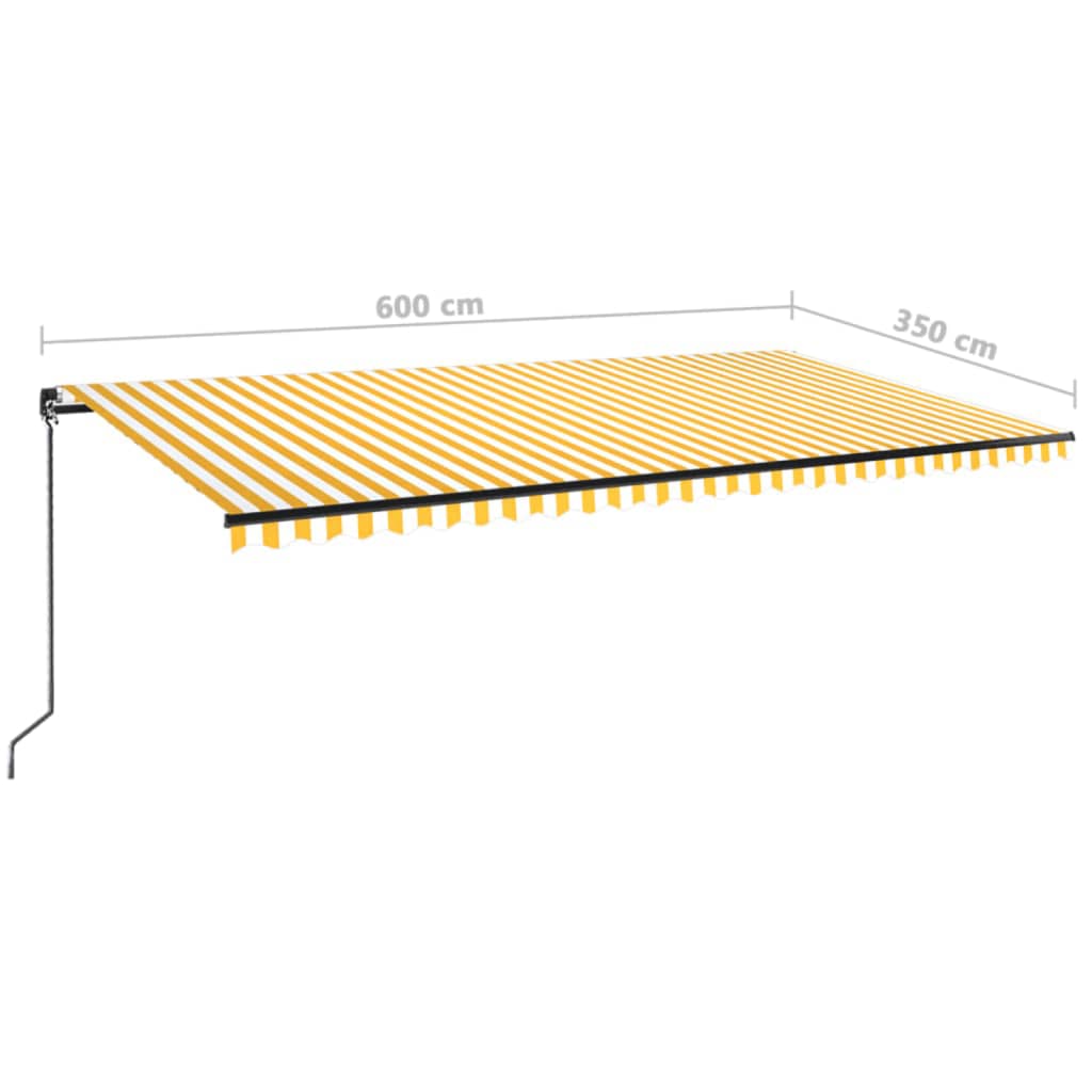 Tenda da Sole Retrattile Manuale LED 600x350 cm Giallo Bianco