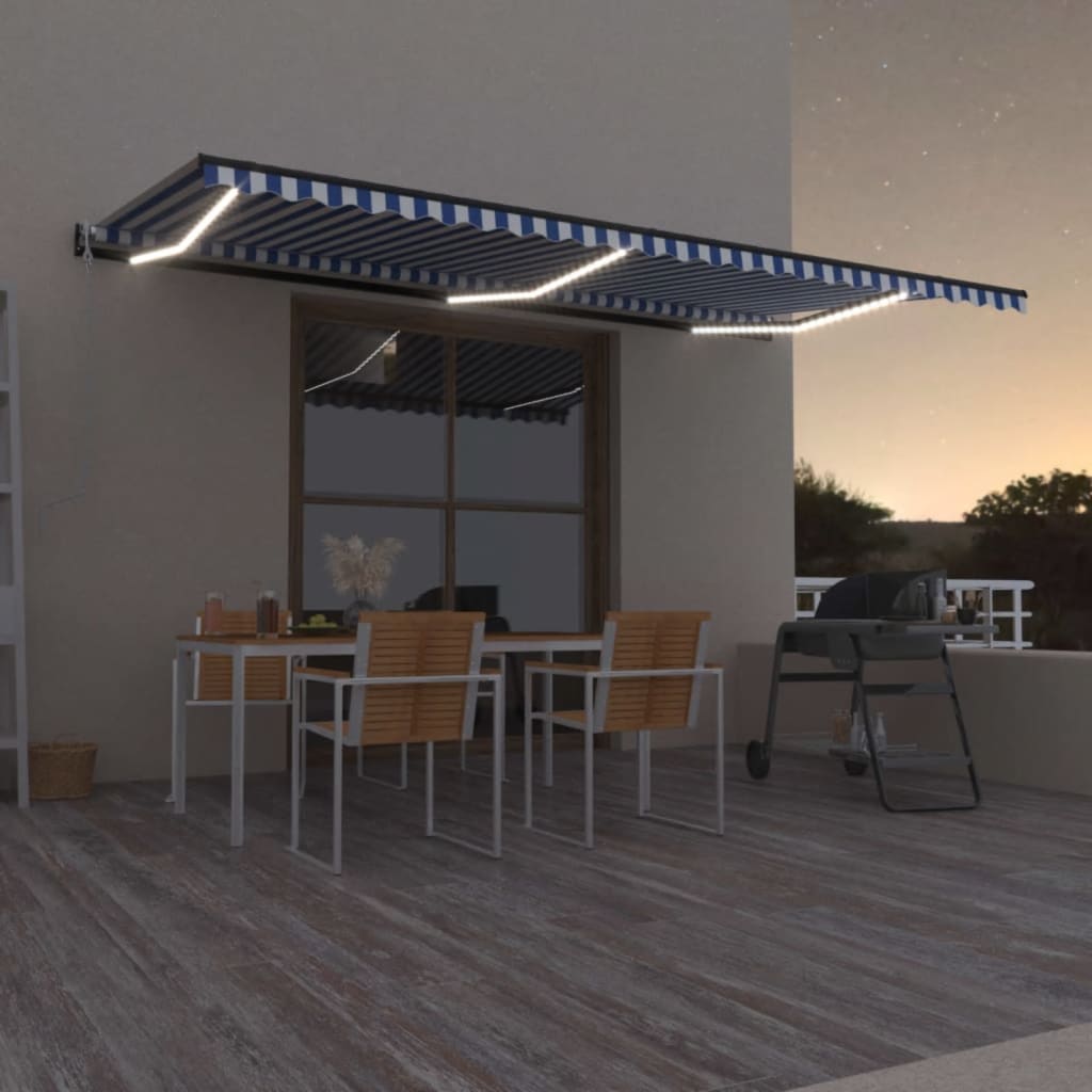 Tenda retrattile Blu e Bianco 600 × 350 cm Poliestere