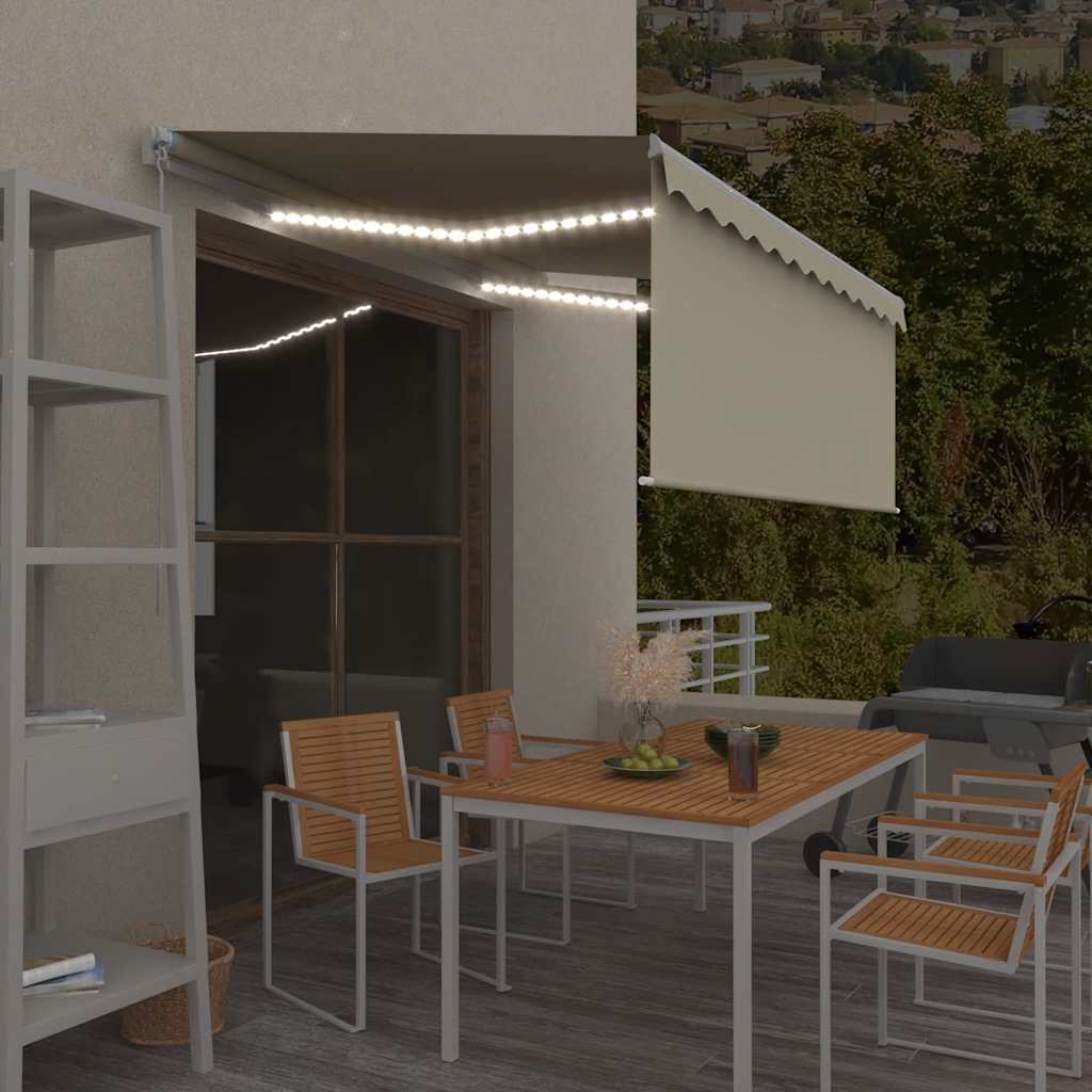 Tenda da Sole Retrattile Manuale con LED 3x2,5 m Crema