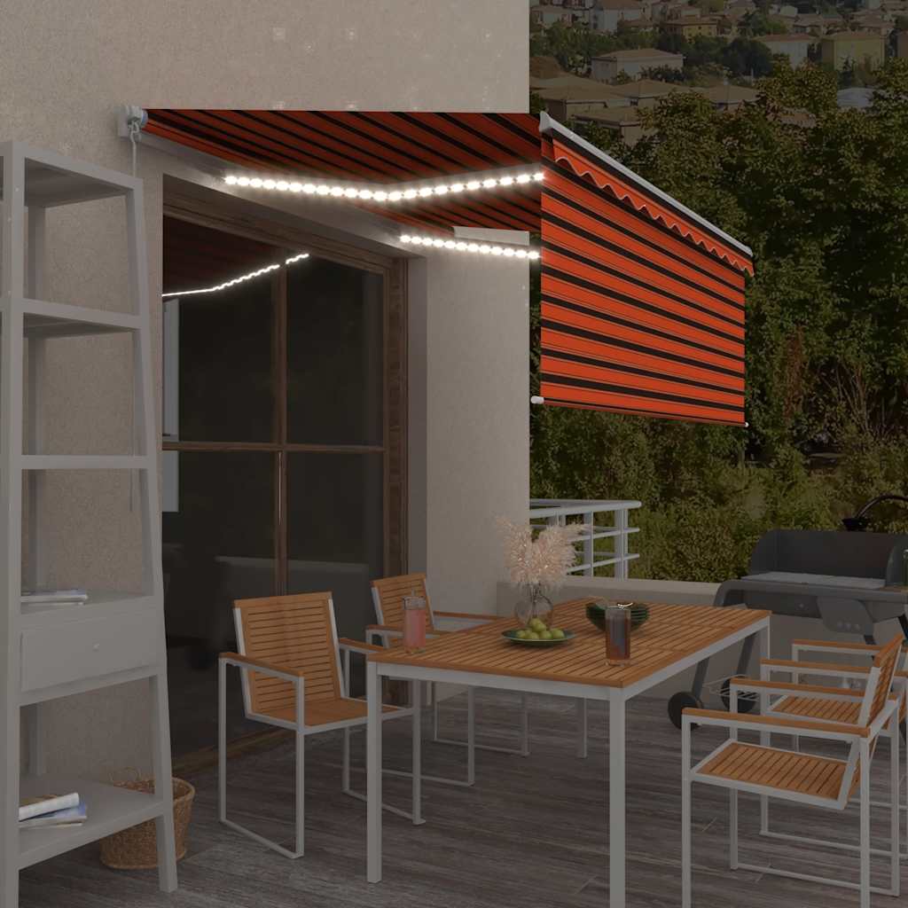 Tenda da Sole Retrattile Manuale LED 3,5x2,5m Arancione Marrone