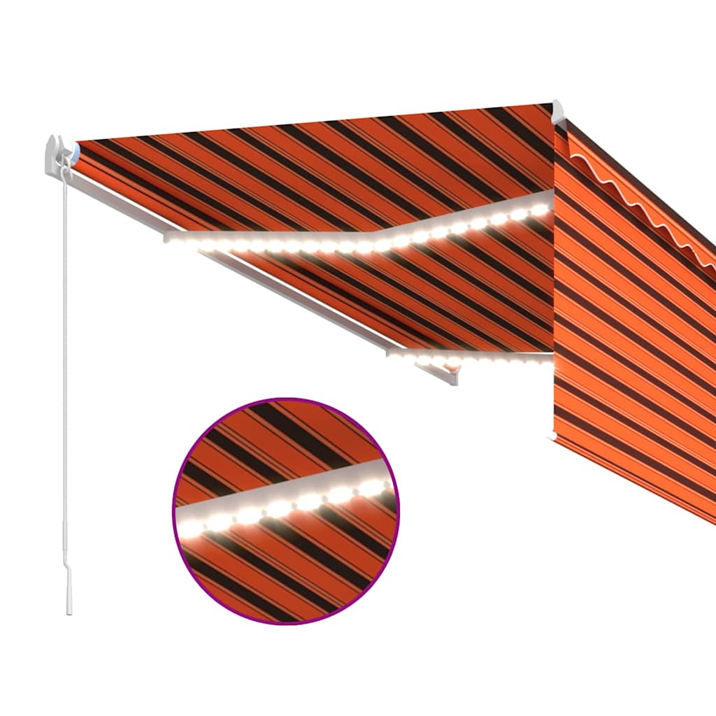 Tenda da Sole Retrattile Manuale LED 3,5x2,5m Arancione Marrone
