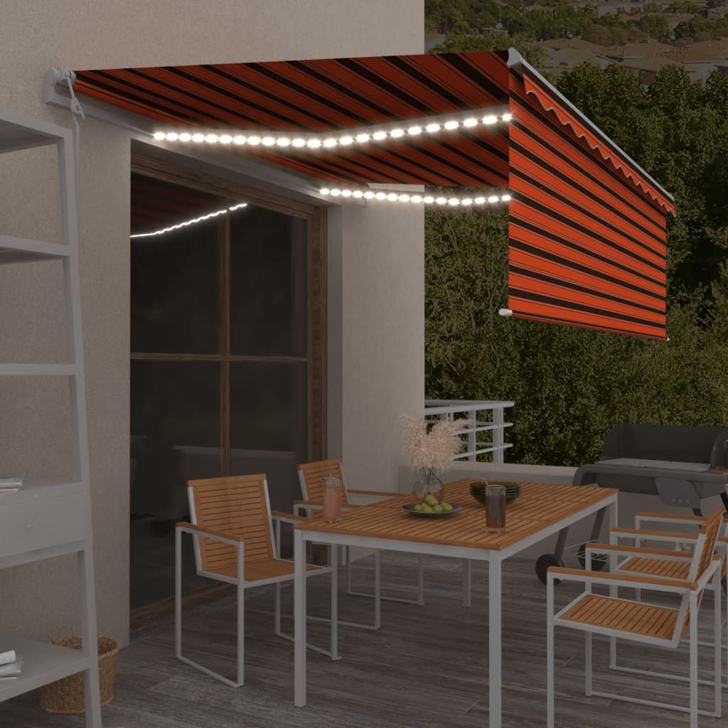 Tenda Automatica LED Sensore Vento 4x3 m Arancione Marrone