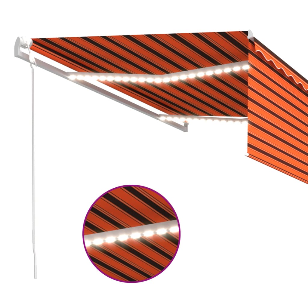 Tenda Automatica LED Sensore Vento 4x3 m Arancione Marrone