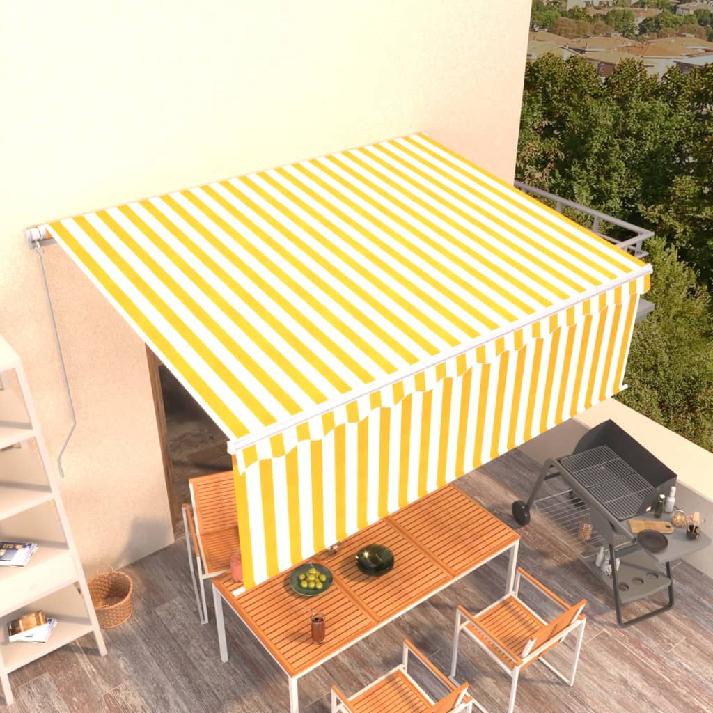 Tenda retrattile Giallo e Bianco 4,5 × 3 m Poliestere
