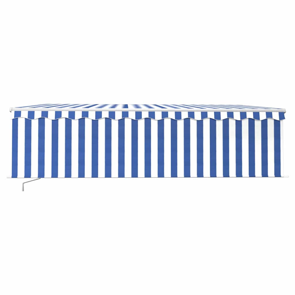 Tenda Sole Retrattile Manuale con LED 5x3m Blu e Bianco