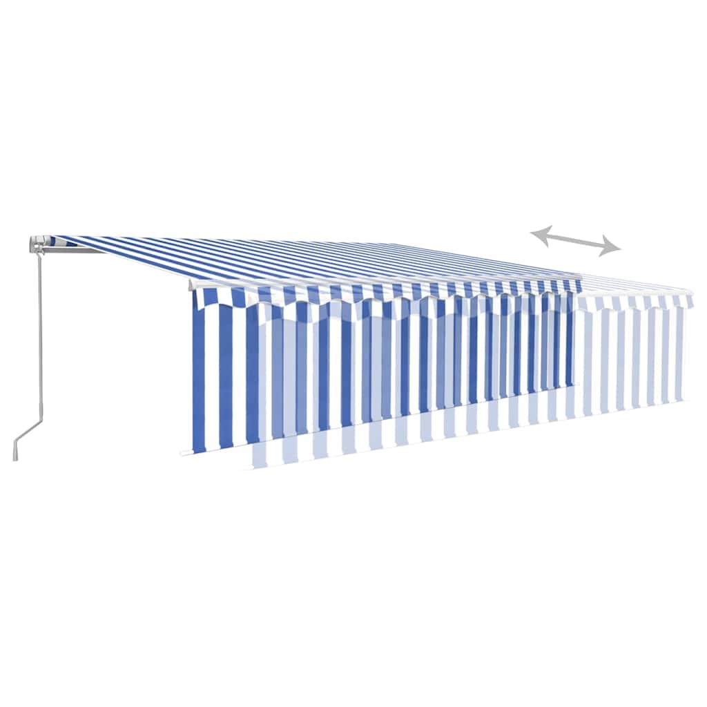 Tenda Sole Retrattile Manuale con LED 5x3m Blu e Bianco
