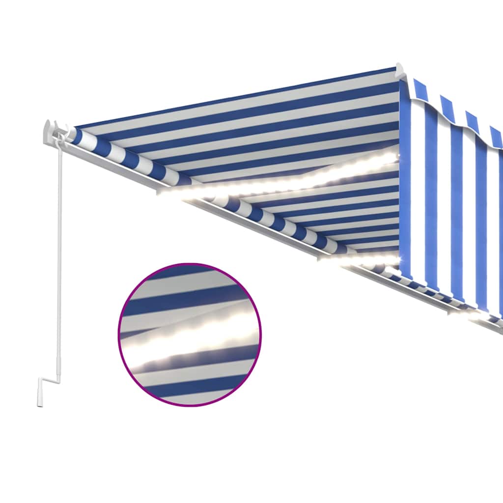 Tenda Sole Retrattile Manuale con LED 4x3m Blu e Bianc6