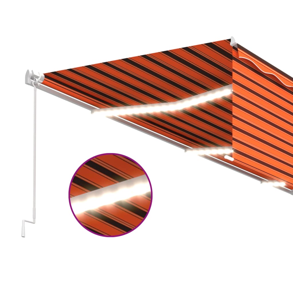 Tenda Sole Retrattile Manuale Parasole LED 6x3m Arancio Marrone