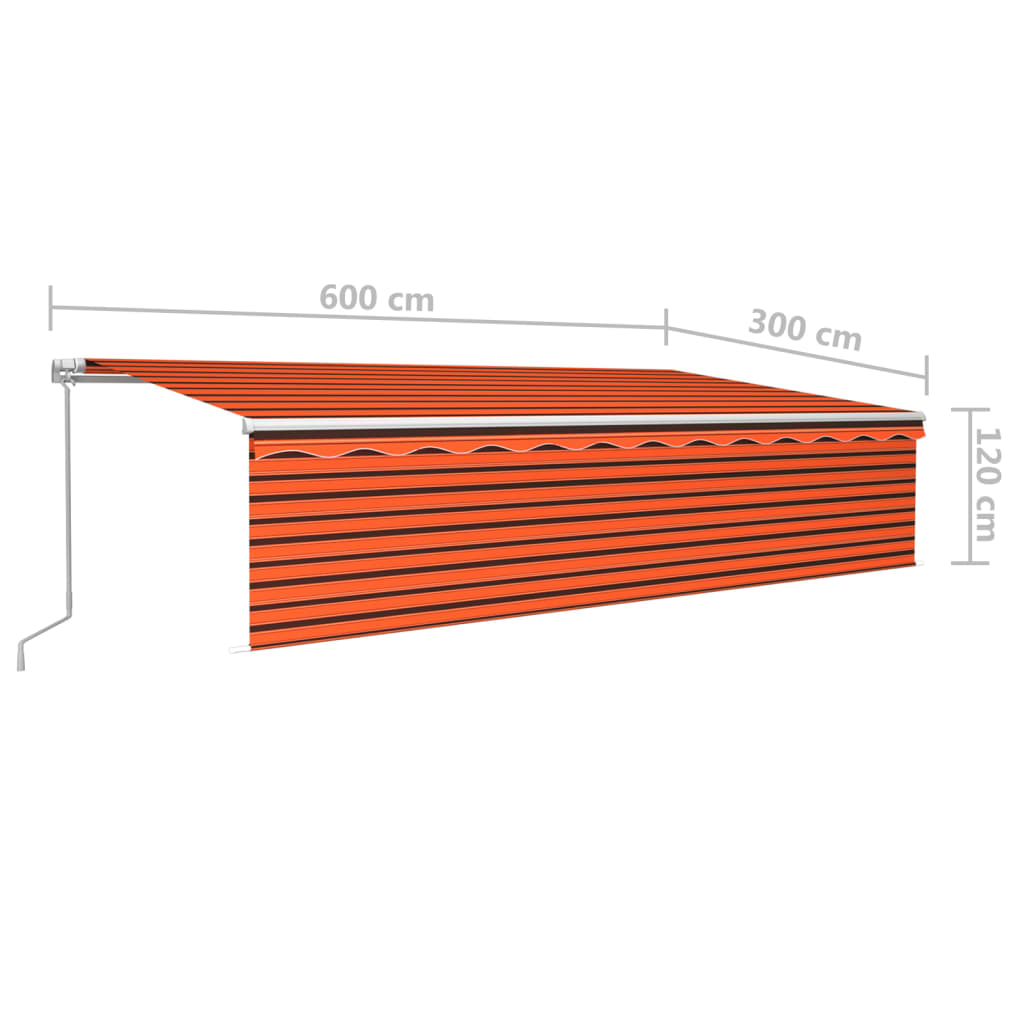 Tenda Sole Retrattile Manuale Parasole LED 6x3m Arancio Marrone
