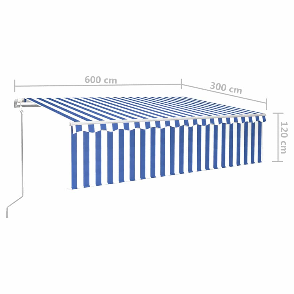Tenda Automatica Parasole Sensore Vento LED 6x3m Blu Bianca