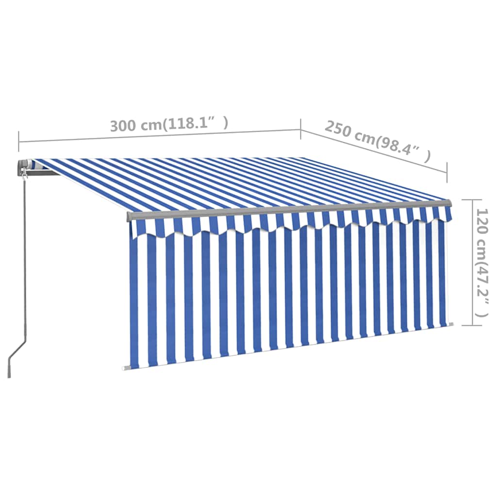 Tenda Sole Retrattile Manuale con LED 3x2,5m Blu e Bianco