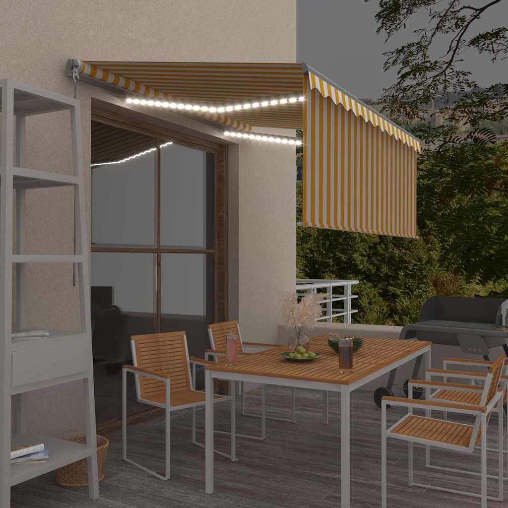 Tenda Sole Retrattile Manuale Parasole LED 3x2,5m Gialla Bianca