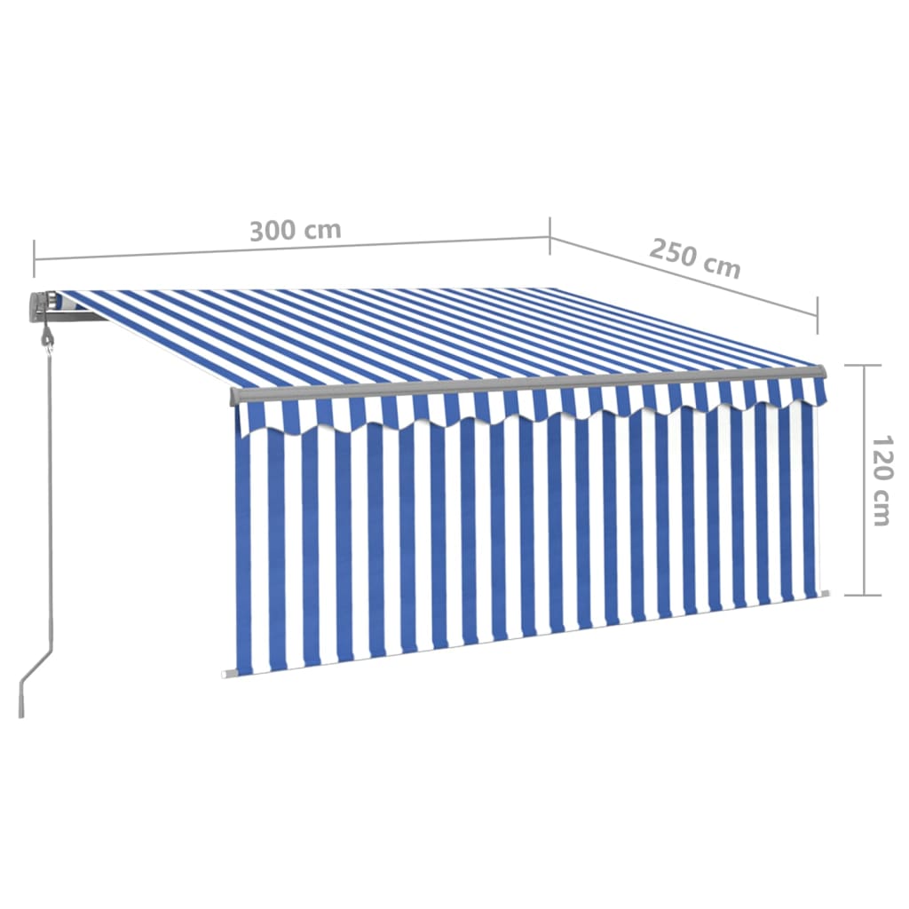 Tenda Automatica Parasole LED Sensore Vento 3x2,5m Blu e Bianco