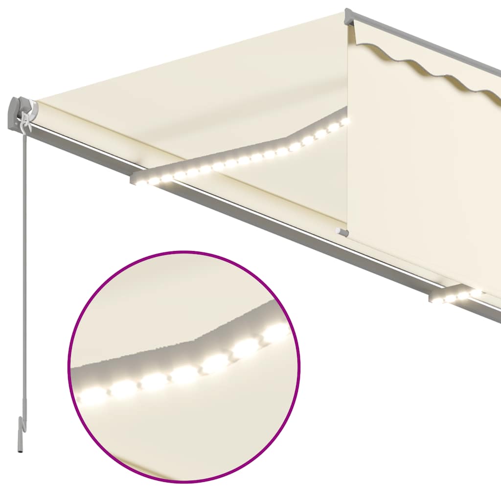 Tenda da Sole Retrattile Manuale con LED 3,5x2,5 m Crema