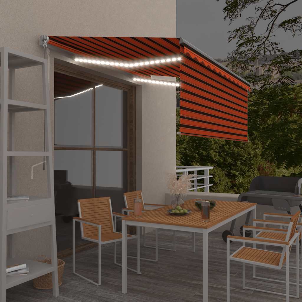 Tenda da Sole Retrattile Manuale LED 3,5x2,5m Arancione Marrone
