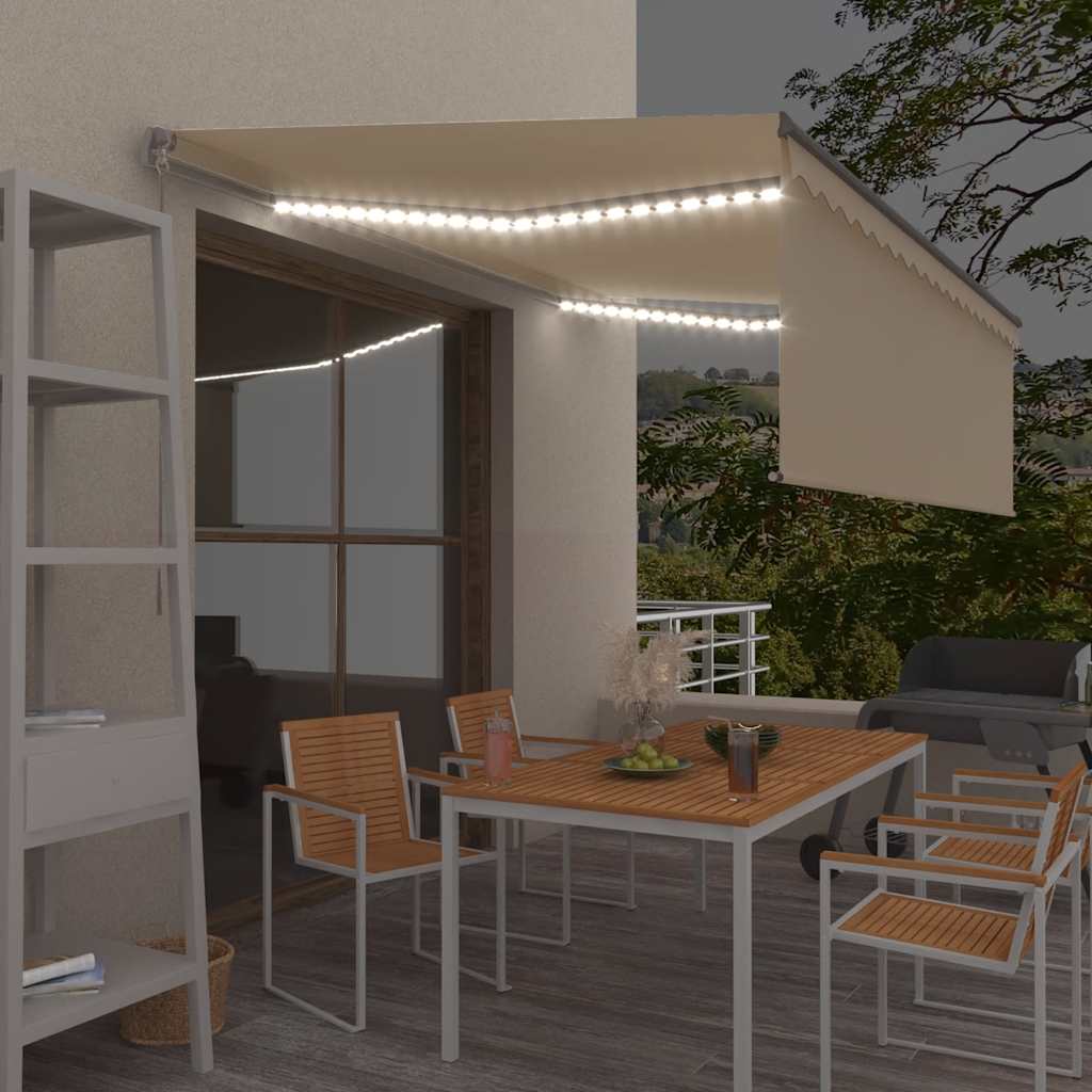 Tenda da Sole Retrattile Manuale con LED 4x3 m Crema