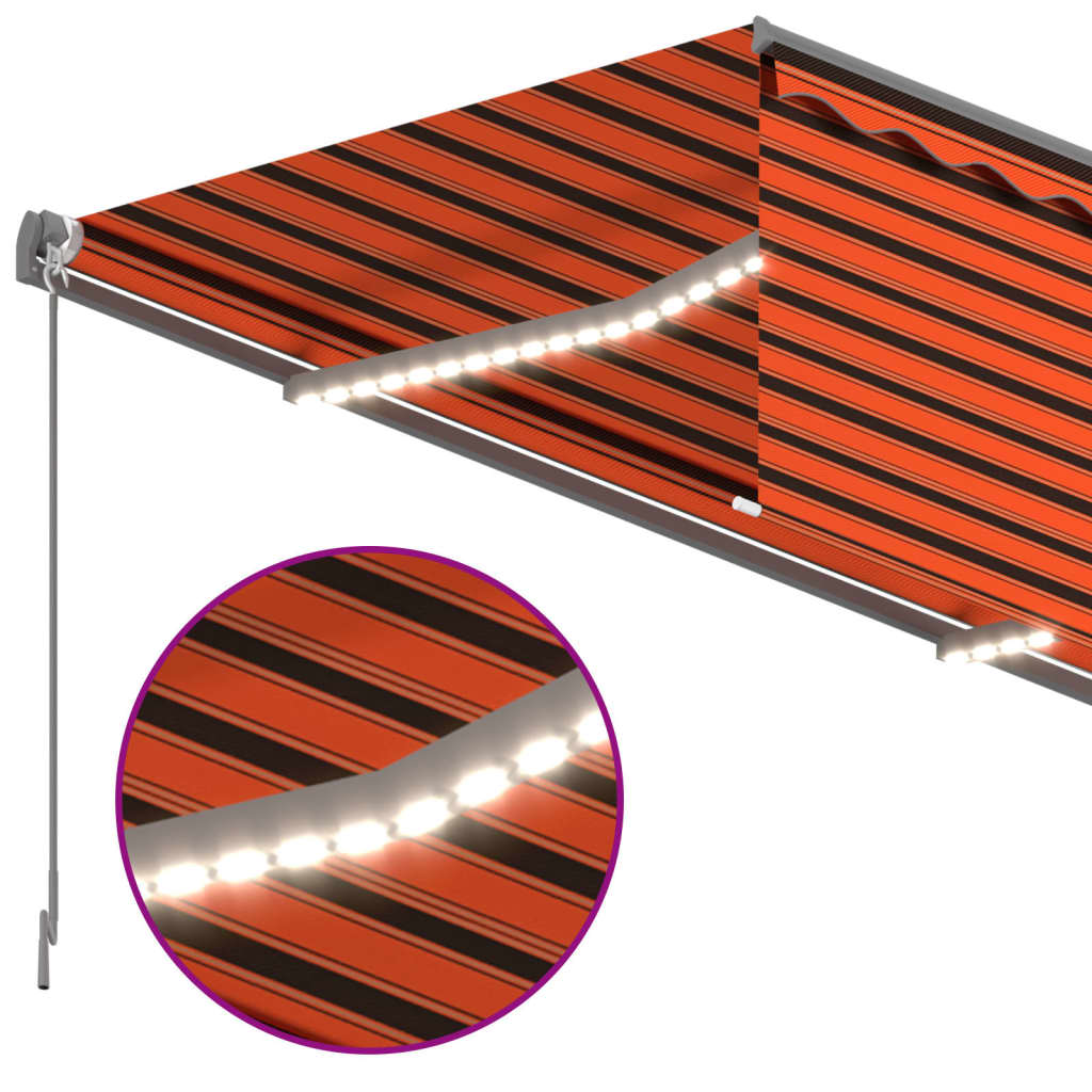Tenda Sole Retrattile Manuale Parasole LED 4x3m Arancio Marrone