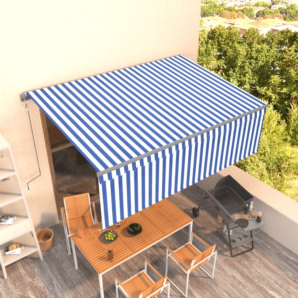 Tenda Sole Retrattile Automatica con Parasole 4x3m Blu Bianco