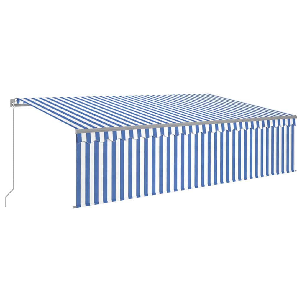 Tenda Sole Retrattile Manuale con LED 5x3m Blu e Bianco