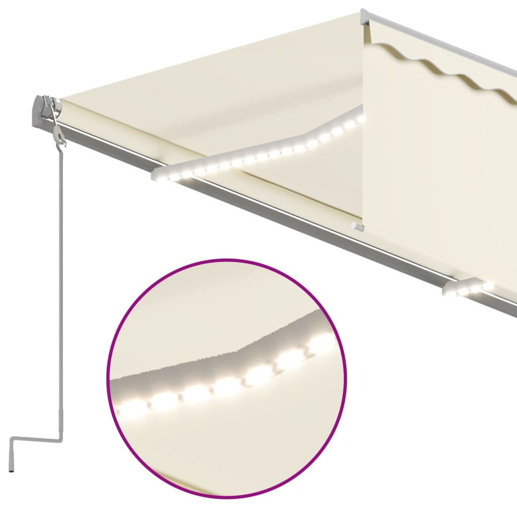 Tenda Sole Retrattile Manuale Parasole LED 5x3 m Crema