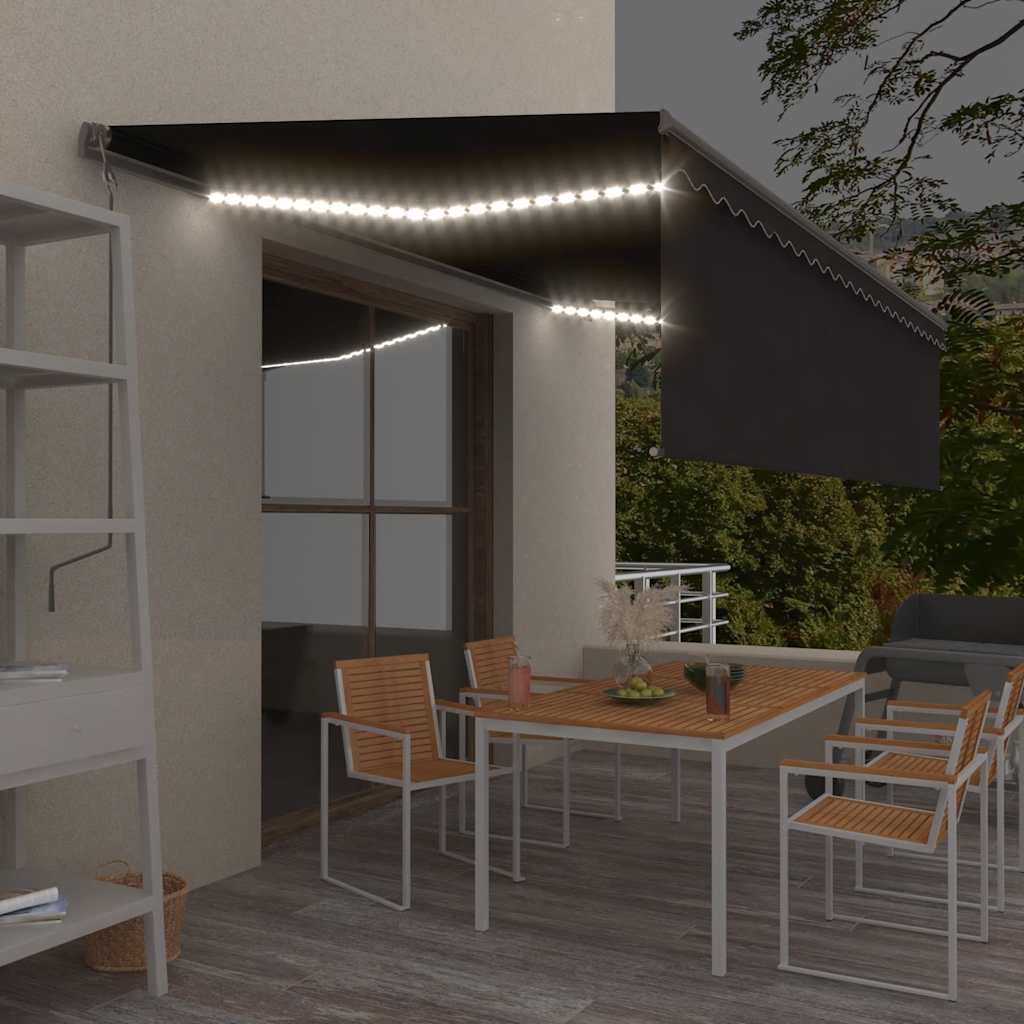 Tenda Sole Retrattile Manuale Parasole LED 5x3m Antracite