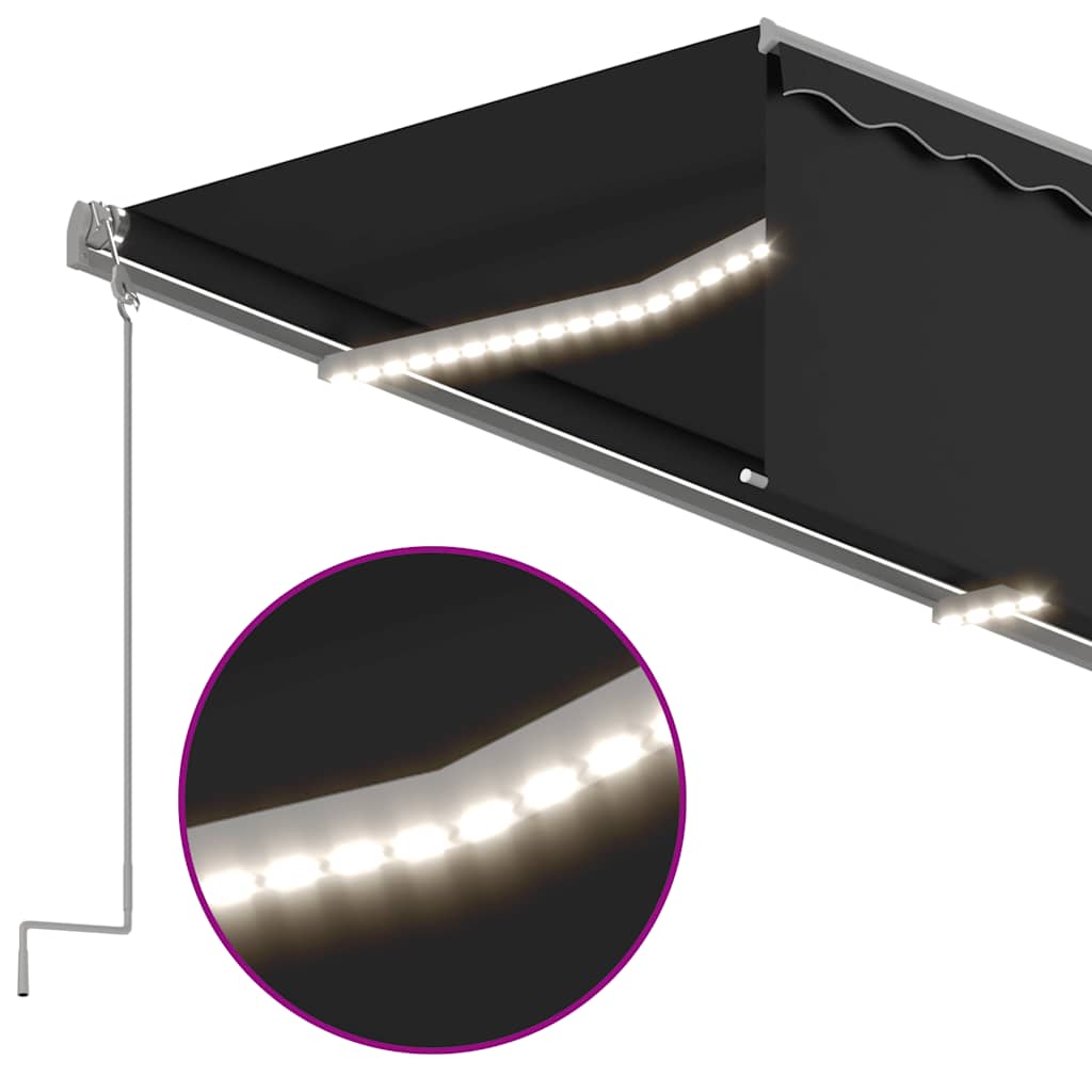 Tenda Sole Retrattile Manuale Parasole LED 5x3m Antracite