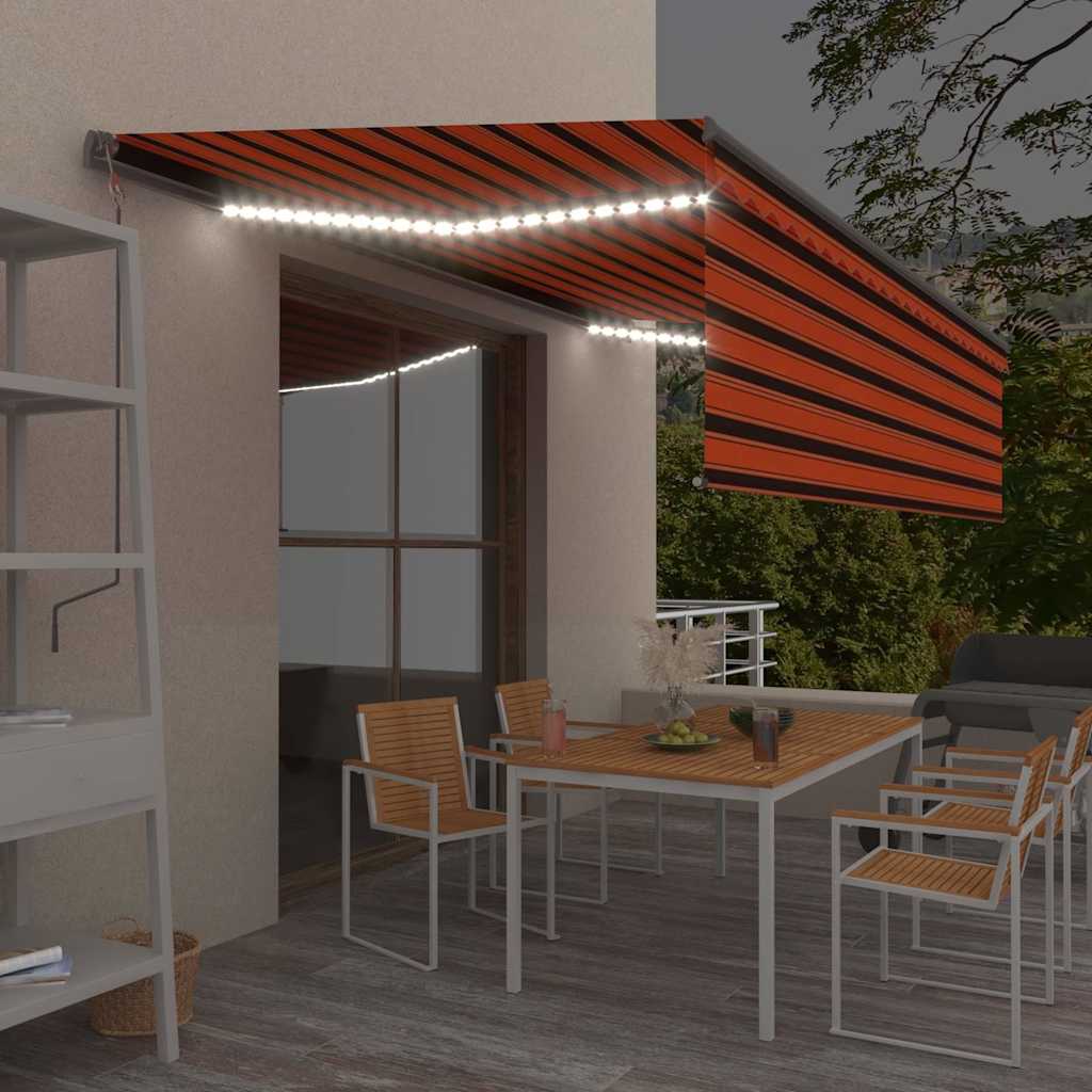 Tenda Sole Retrattile Manuale Parasole LED 5x3m Arancio Marrone
