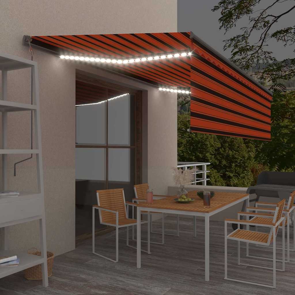 Tenda Automatica Sensore Vento e LED 5x3 m Arancio e Marrone