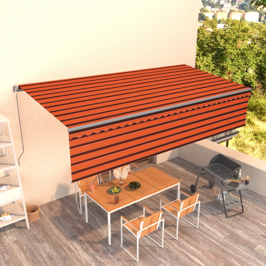 Tenda Sole Retrattile Manuale Parasole 6x3m Arancione e Marrone