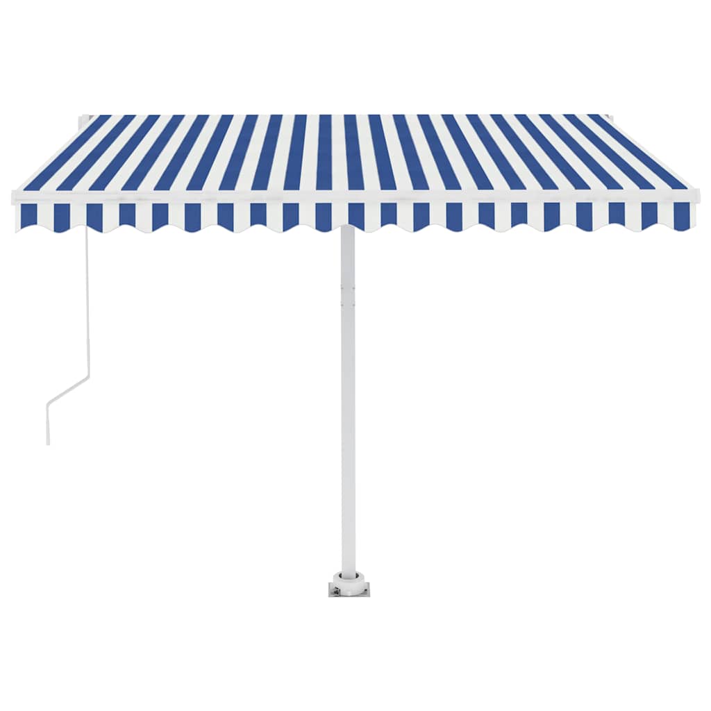 Tenda da Sole Retrattile Manuale con LED 300x250cm Blu e Bianco