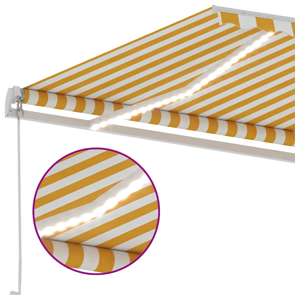 Tenda da Sole Manuale con LED 300x250 cm Gialla e Bianca