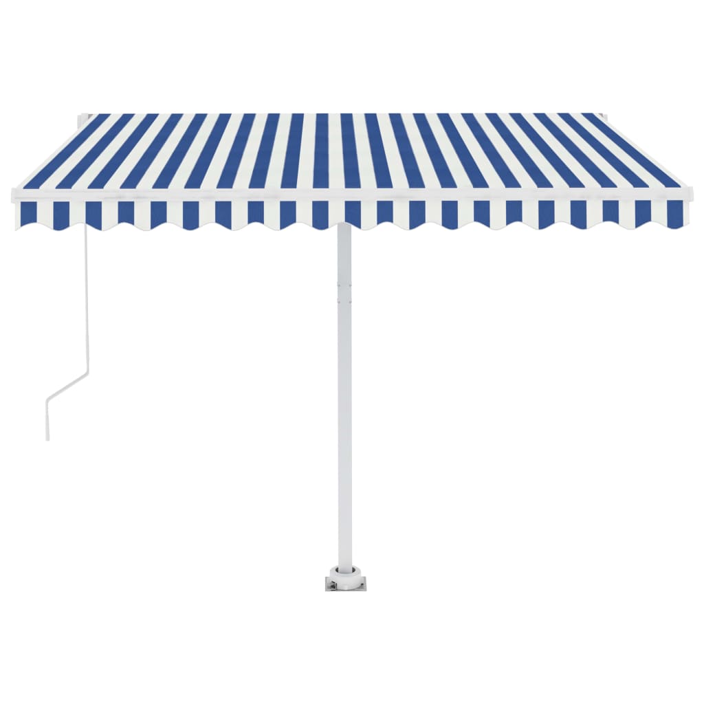 Tenda da Sole Retrattile Manuale con LED 350x250cm Blu e Bianco