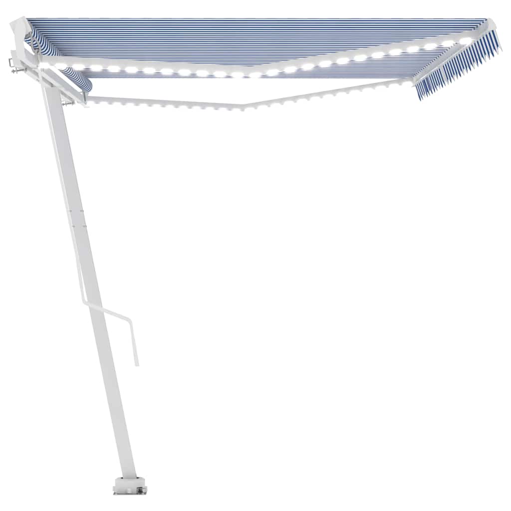 Tenda da Sole Retrattile Manuale con LED 500x300cm Blu e Bianca