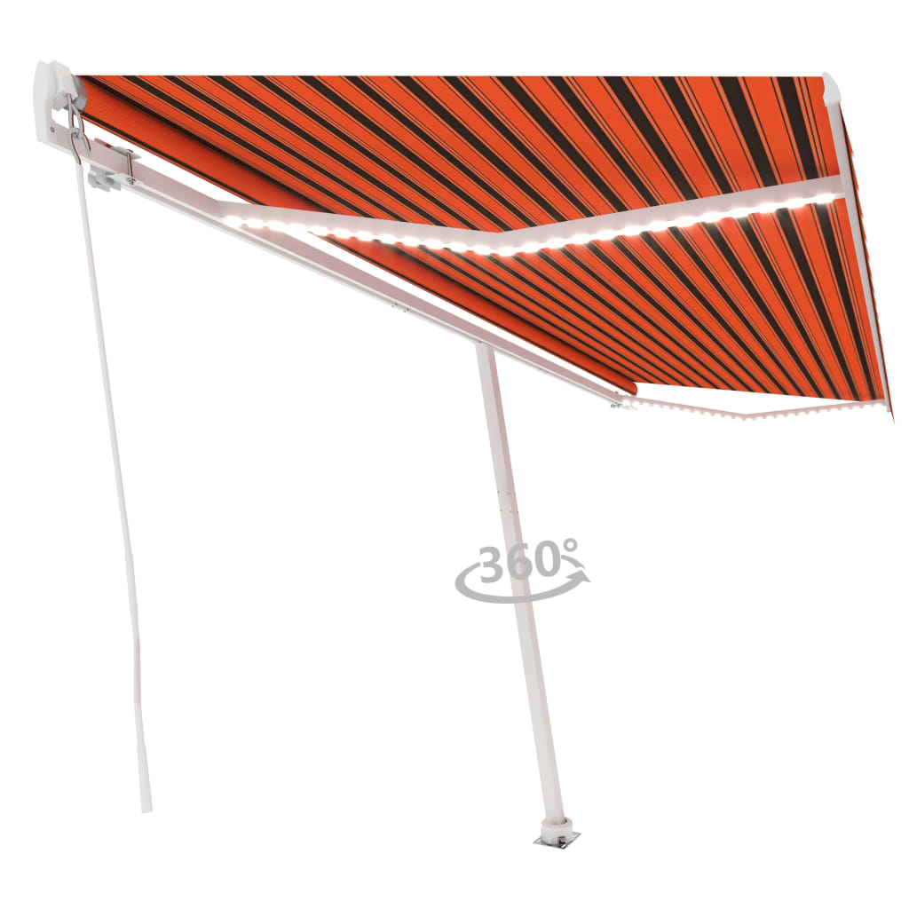 Tenda da Sole Retrattile Manuale LED 500x300 cm Arancio Marrone