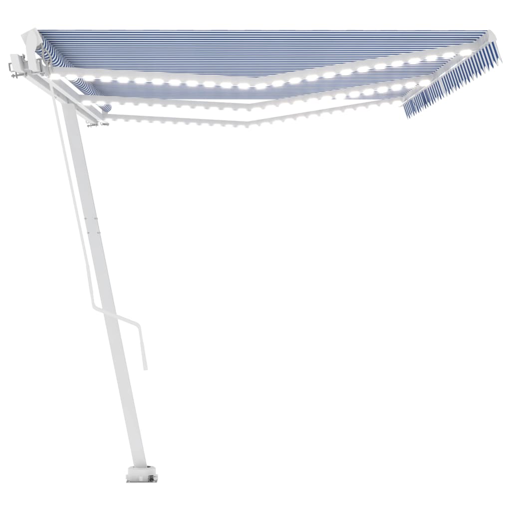 Tenda da Sole Retrattile Manuale con LED 600x300cm Blu e Bianco