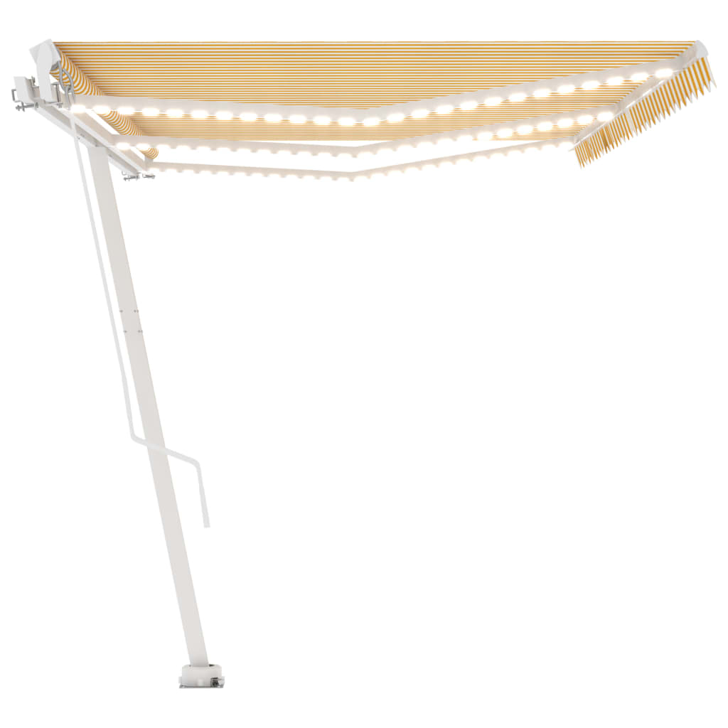 Tenda da Sole Retrattile Manuale e LED 600x300cm Gialla Bianca